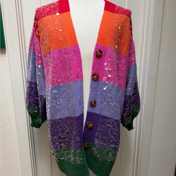 FARM Rio Colorblocked Sequin-Embroidered Cardigan—NWOT Size Small sold out - Picture 3 of 16